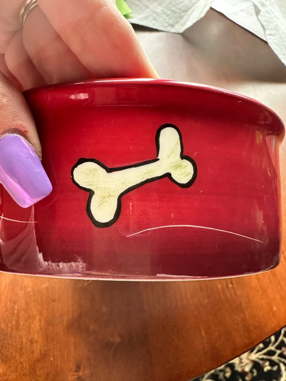 Hand-Painted Dog Skateboard Ceramic Bowl - Red, Green, Blue